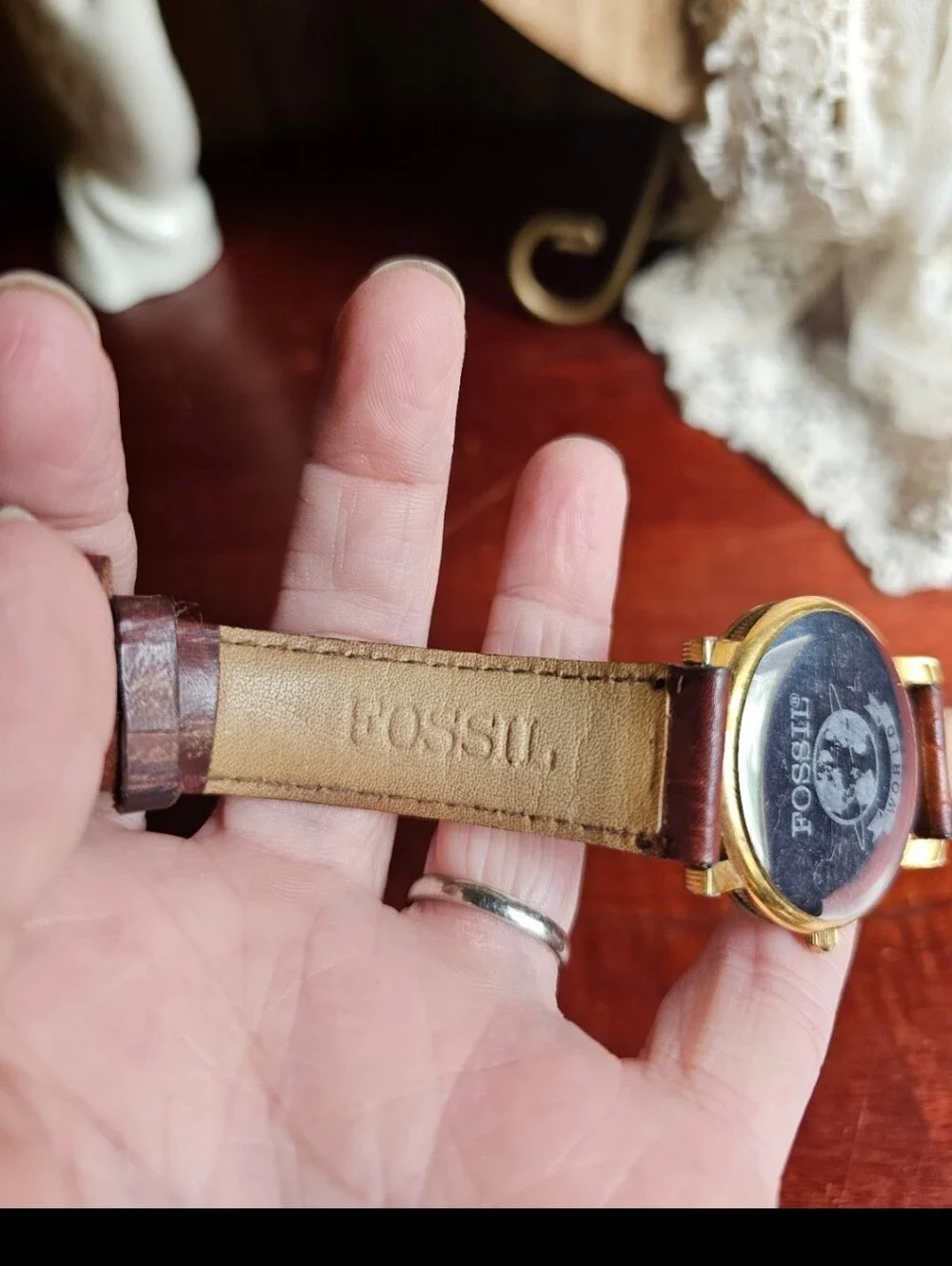 Fossil Brown Leather Strap Watch with Gold Case
